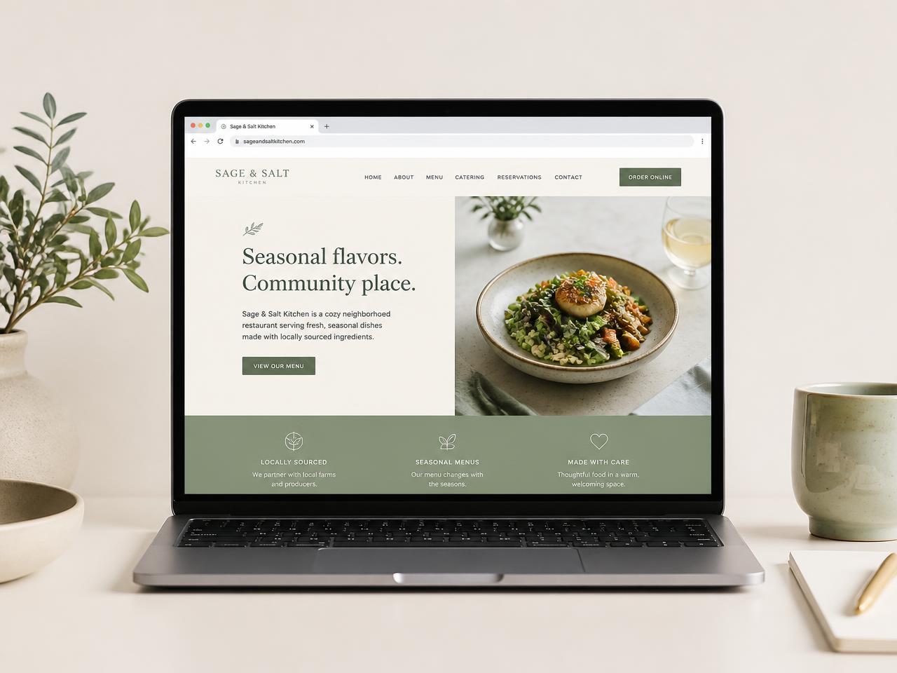 A small business website open in a browser on a laptop